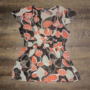 Apt. 9 Brown/Orange/Tan Floral Sheer Top